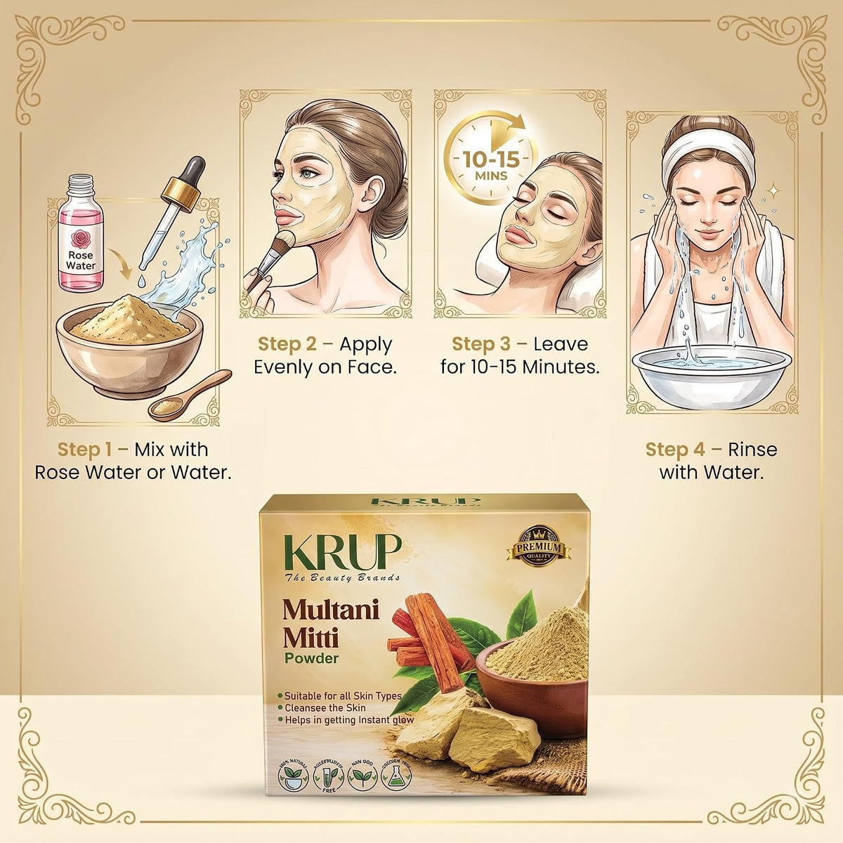 KRUP Multani Mitti Powder 200g | Pure Fuller’s Earth Face Pack for Oily Skin | Natural Clay Face Mask for Deep Cleansing, Oil Control & Fresh Looking Skin | Her