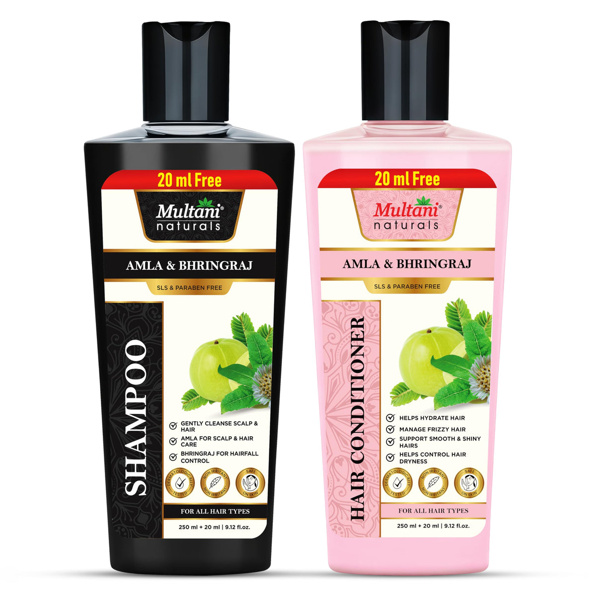 Multani Naturals Amla & Bhringraj Shampoo 270 ml + Conditioner 270 ml Combo | Ayurvedic Hair Care for Stronger, Shinier Hair | Helps Reduce Breakage & Dandruff
