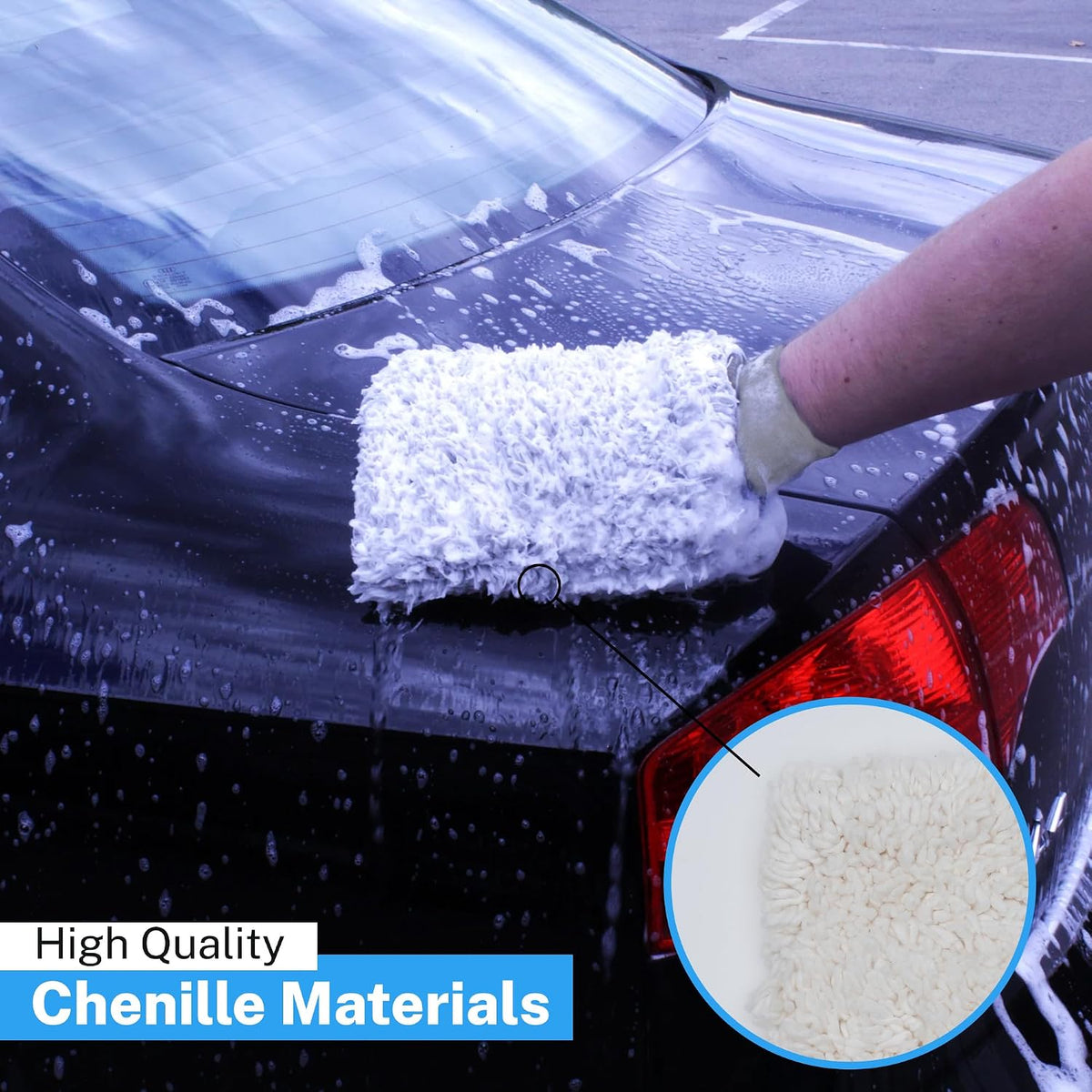 SM Arnold Snow White Professional Heavy-Duty Chenille Wash Mitt 8" x 11" - Ultra-Soft, Absorbent, Scratch-Free Car Wash Glove with Cuff, Ideal for Auto Detailin