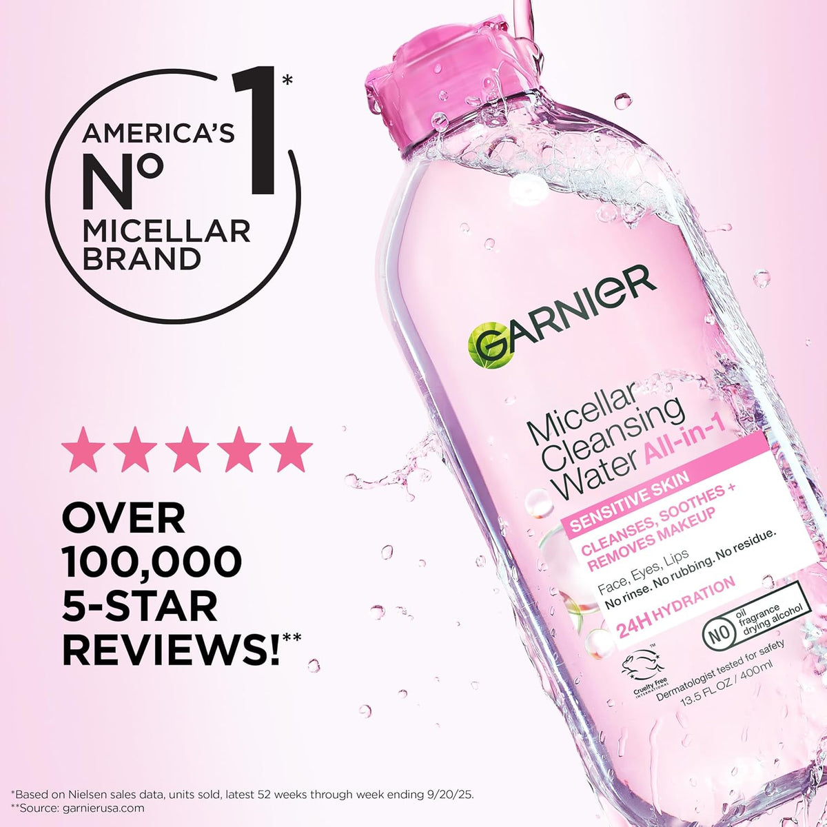 Garnier Micellar Water, Hydrating Facial Cleanser & Makeup Remover, Suitable for Sensitive Skin, Vegan, Cruelty Free, 13.5 Fl Oz (400mL), 1 Count Unscented 13.5
