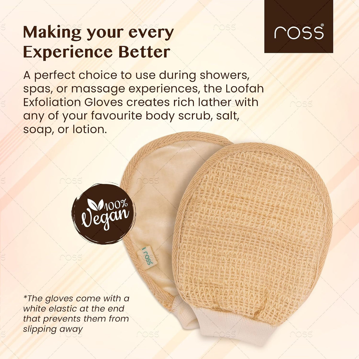 Ross Natural Ramie Bath Glove Scrubber Gentle Exfoliating Glove For Deep Cleansing, High-lather Foam, And Smooth, Refreshed Skin Perfect For Removing Dead Skin