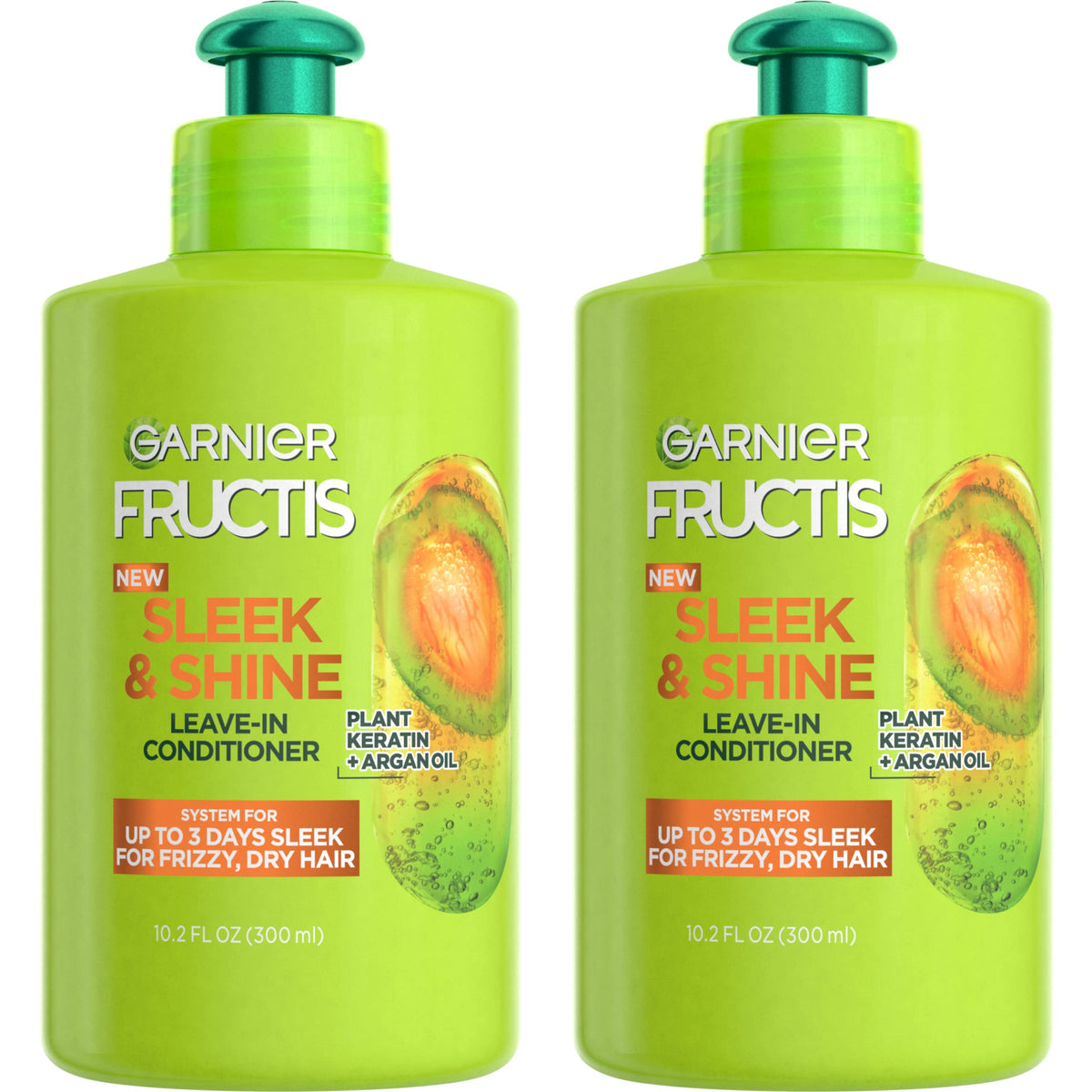 Garnier Fructis Sleek & Shine Intensely Smooth Leave-In Conditioning Cream, 10.2 Ounce (Pack Of 2 Count), Frizzy, Argan