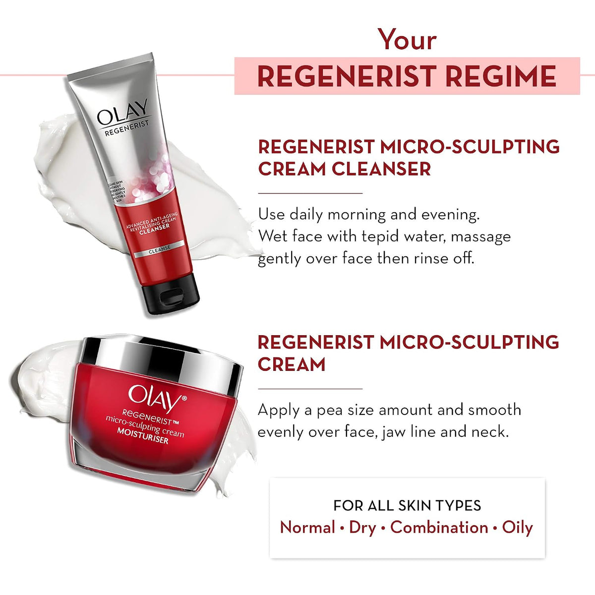 Olay Regenerist Giftpack - Day Cream 50g + Cleanser 100g | Hydrated, Plump, Bouncy Skin | With Hyaluronic Acid, Niacinamide and Peptides | Normal, Oily, Dry, Co