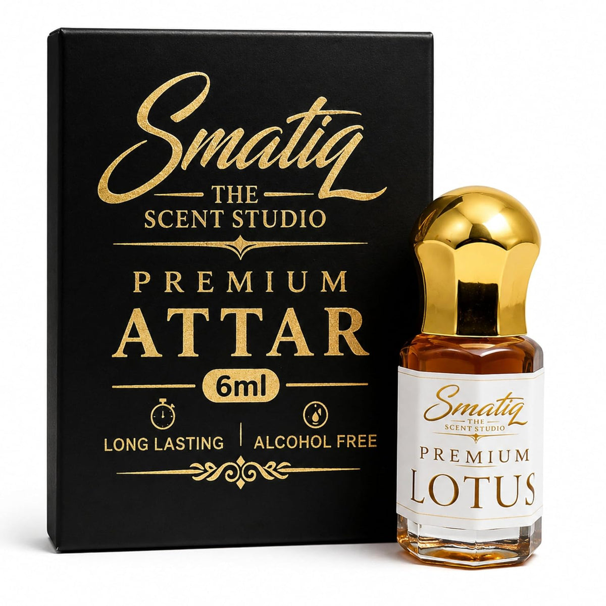 Smatiq Premium Lotus Attar 6ml - Alcohol Free Long Lasting Roll On Perfume Oil - Floral Luxury Fragrance Travel Pocket Pack for Men and Women