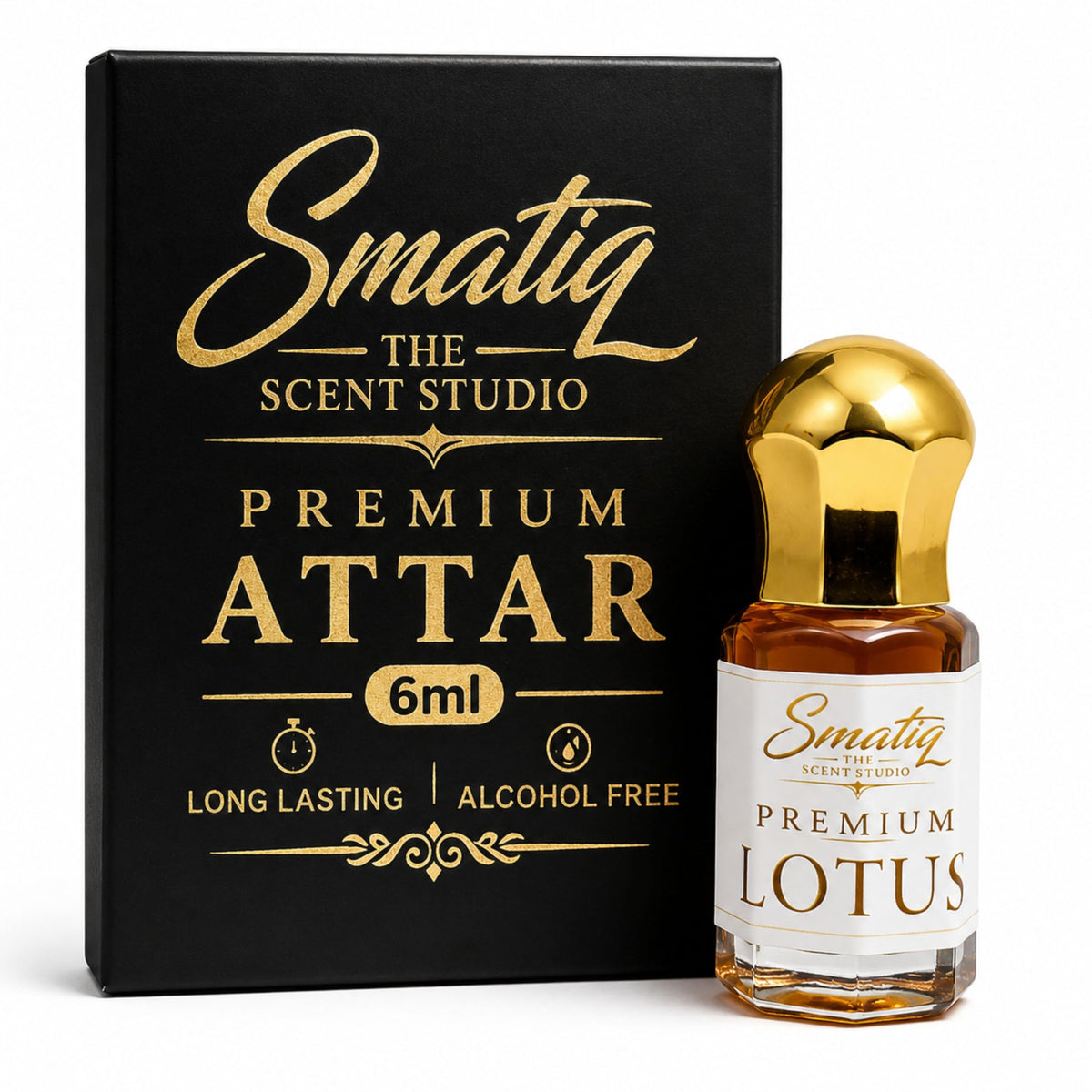 Smatiq Premium Lotus Attar 6ml - Alcohol Free Long Lasting Roll On Perfume Oil - Floral Luxury Fragrance Travel Pocket Pack for Men and Women