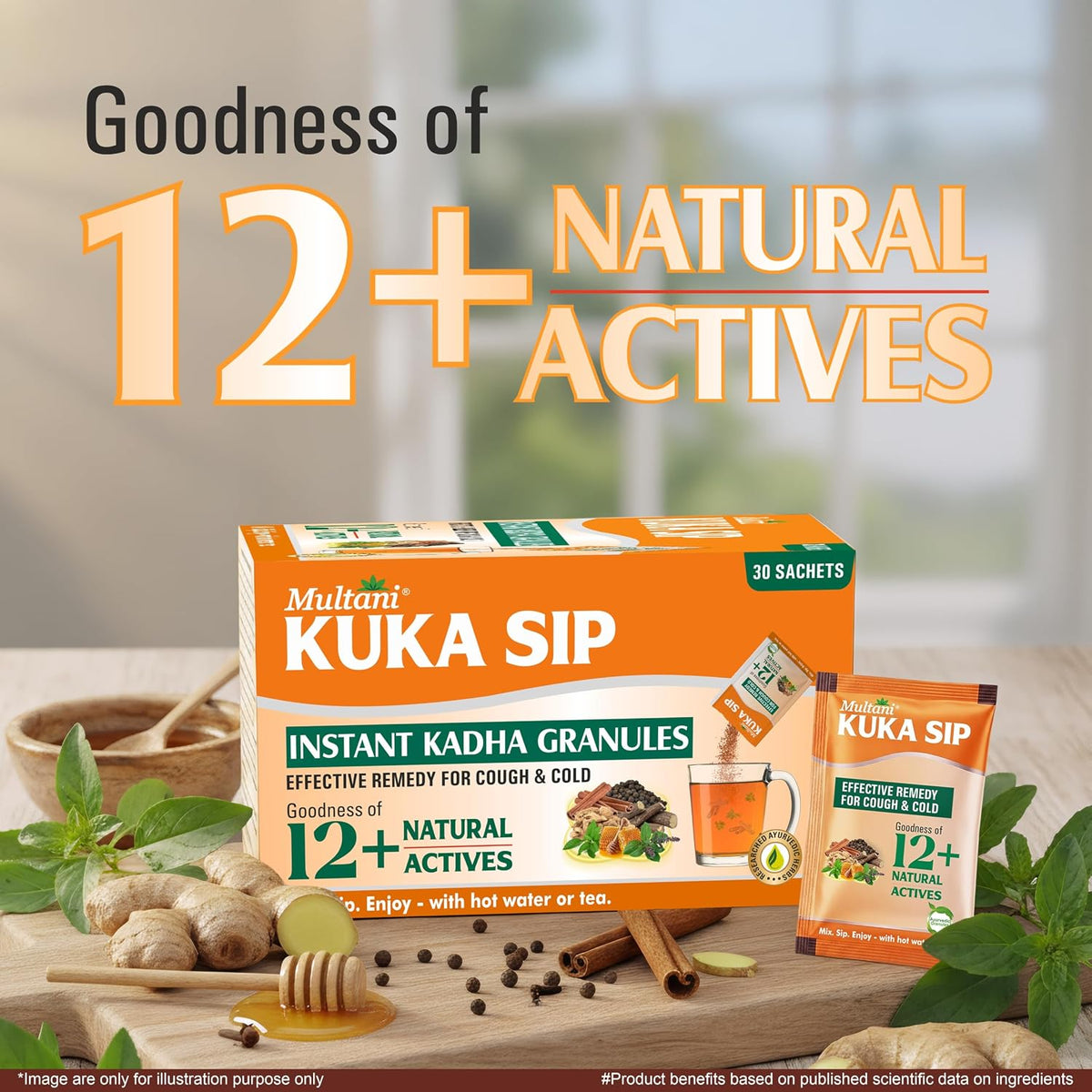 Multani Kuka Hot Sip | Ayurvedic Kadha Provides Instant Relief from Cough and Cold | Goodness of 12+ Natural Actives | (4gm*Pack of 30 Sachets) Kadha 146 g (Pac
