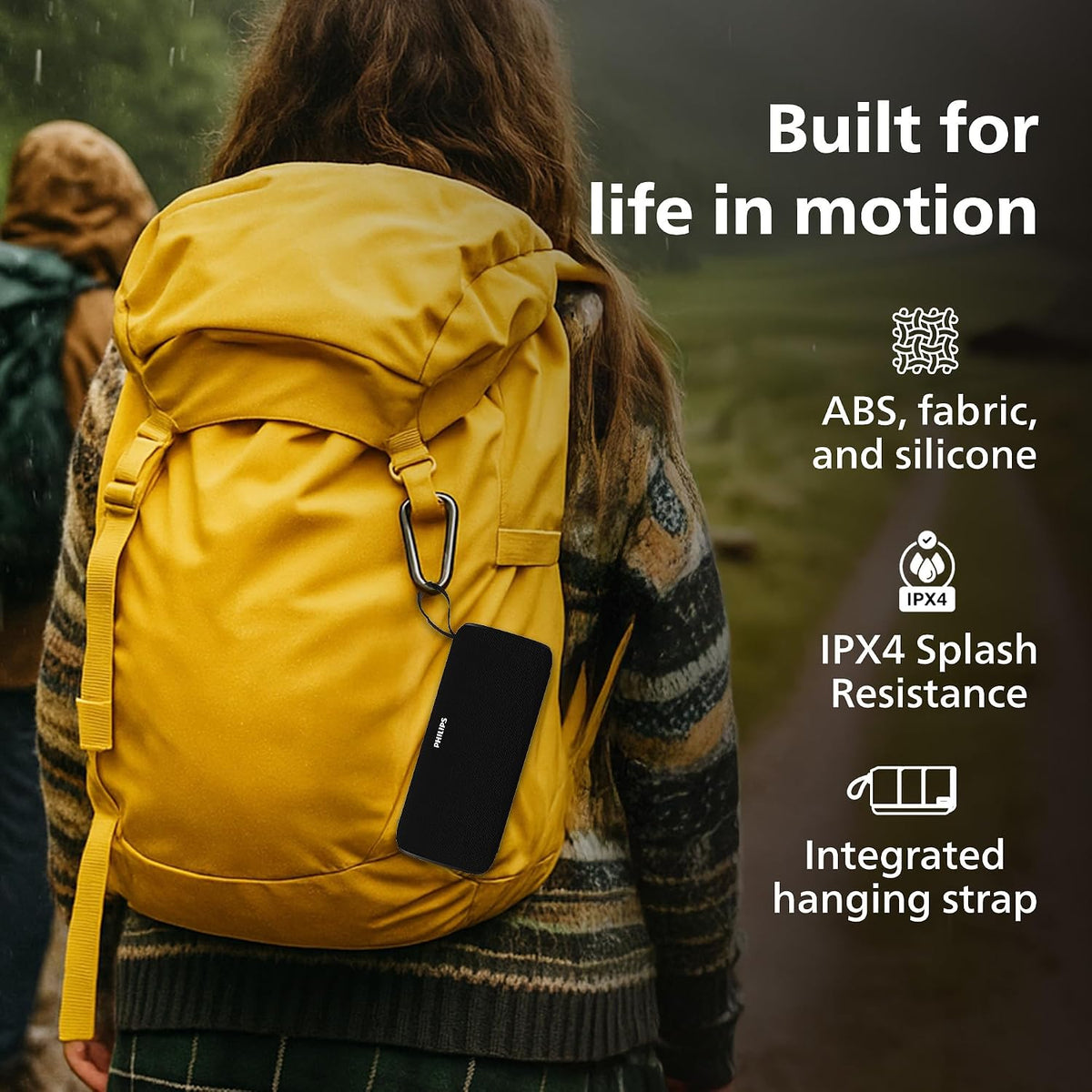 PHILIPS Audio TAS2400BK Portable Bluetooth Speaker with Stereo Sound, 32W RMS, 2400mAh Rechargeable Battery, BT v5.3 Connectivity, IPX4 Waterproof, Supports TF/
