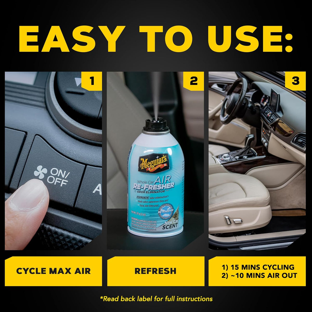 Meguiar's® Whole Car Air Re-Fresher | Eliminates permanent Odour | produces new car scent | One time solution for removing any strong odour