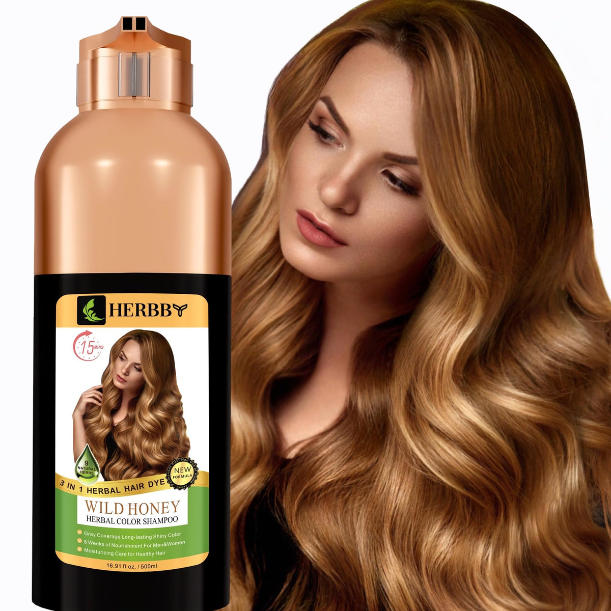 HERBBY Hair Color Shampoo for Gray Hair Coverage&Color Transform with 9 Herbal Extracts –Long Lasting(6-8 Weeks),Shiny,Evenly Colored,Instant Hair Dye Shampoo&C