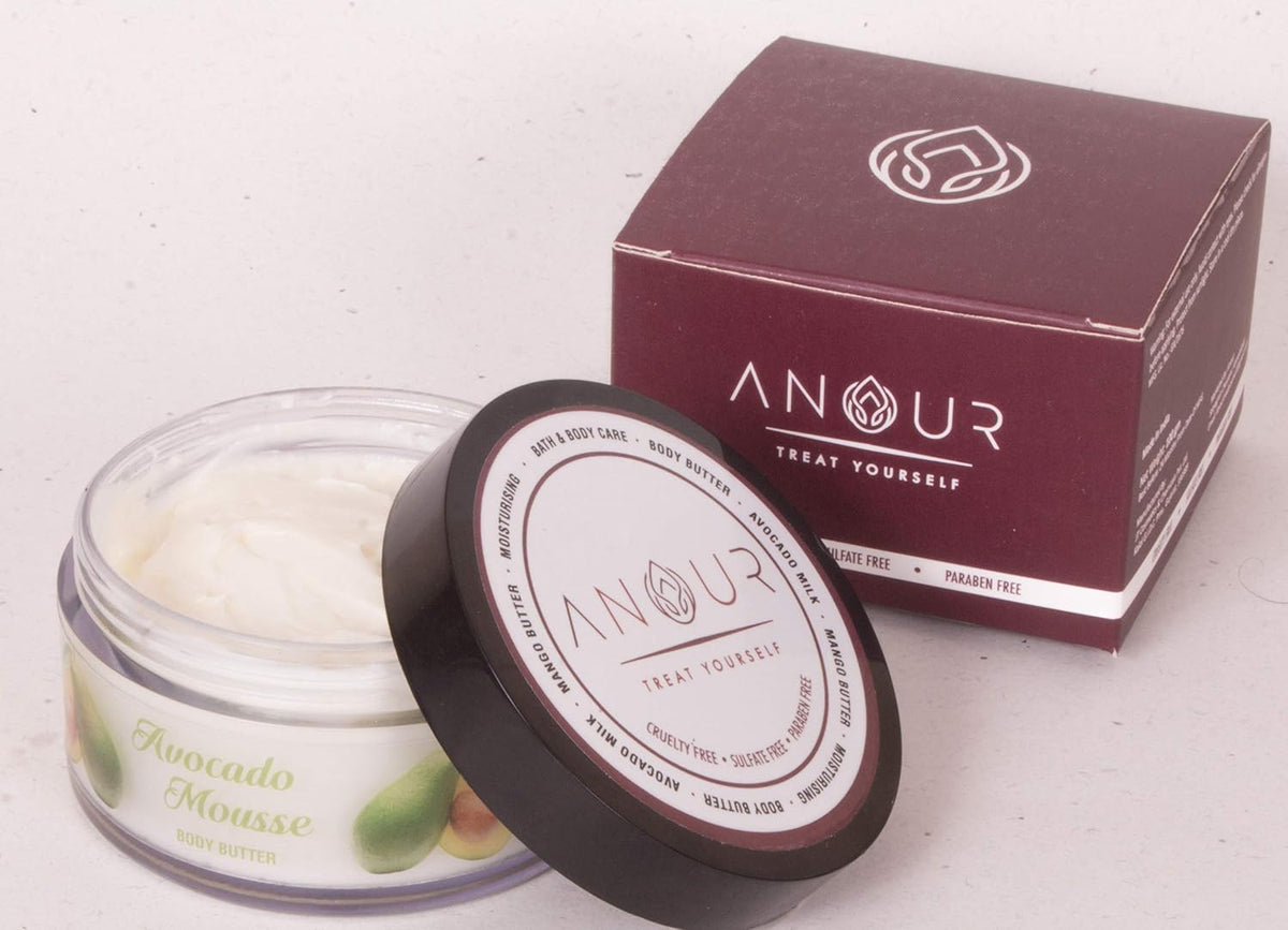 Anour Avocado infused Body Butter with Shea & Mango Butter | Deep nourishing, Non-Greasy & Quick Absorption | Non-toxic Ingredients | For Men & Women - 100gms