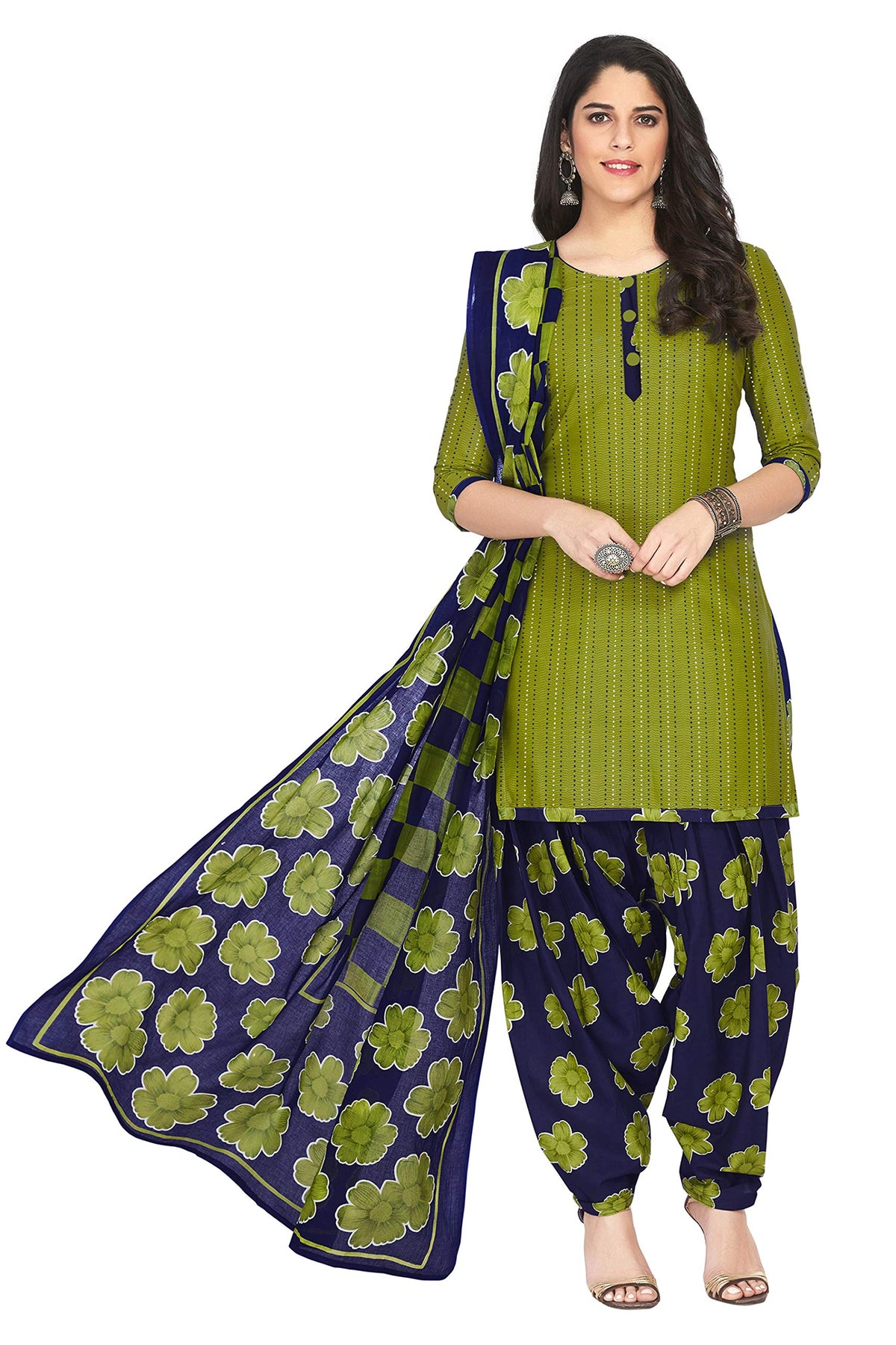 Miraan Cotton Printed Readymade Salwar Suit For Women (MIRAANSANRAN1466) S Green