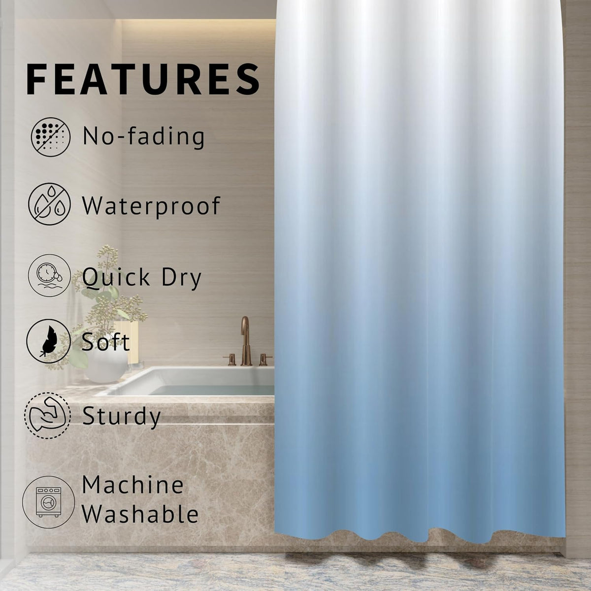 HOMETHREADS Embrace Luxury With Our 6.5 Feet Long Premium Polyester Shower Opaque Curtain With 12 Hooks For A Lavish Bathroom Ambiance | Stylish, Splendid, And
