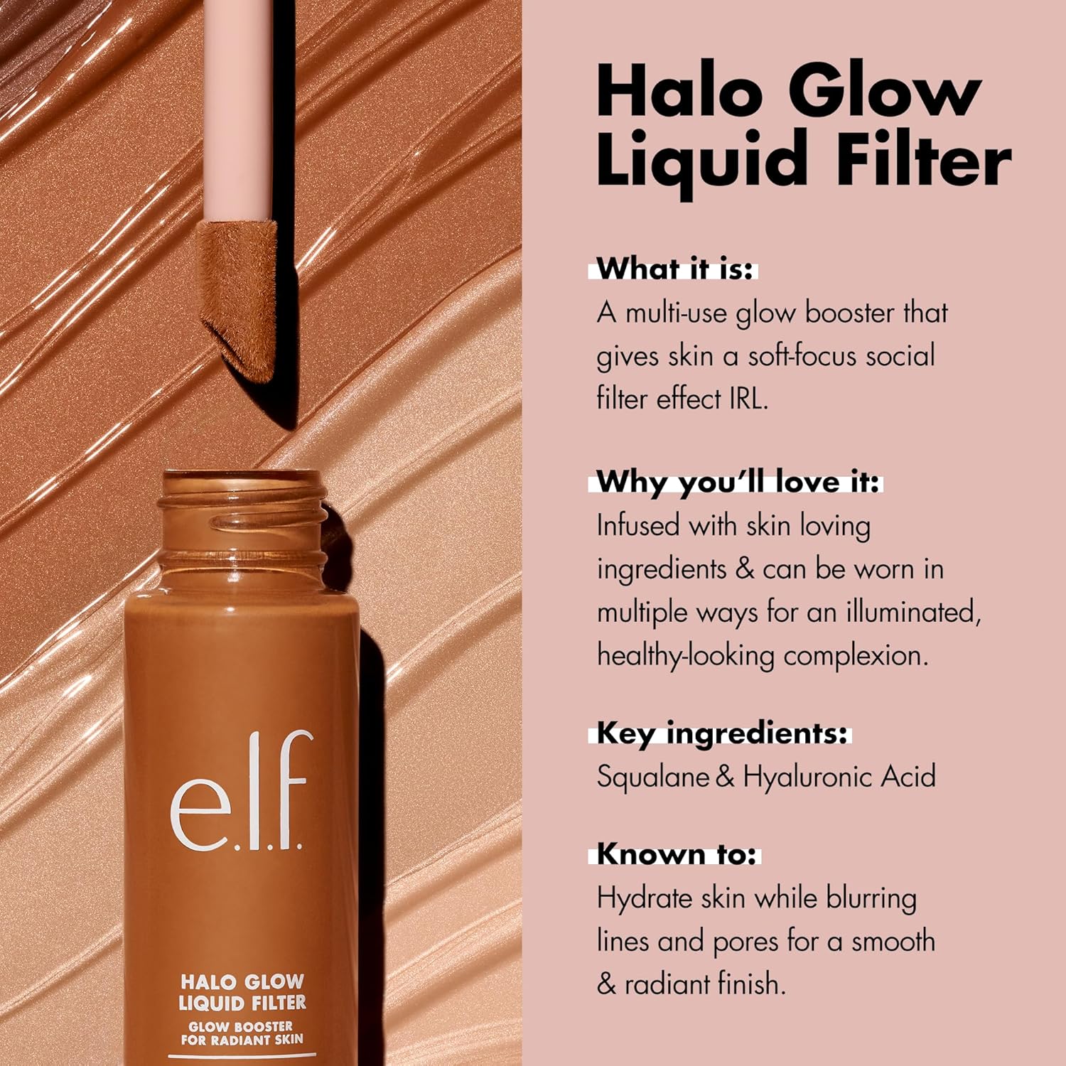 e.l.f. Halo Glow Liquid Filter, Complexion Booster For A Glowing, Soft-Focus Look, Infused With Hyaluronic Acid, Vegan & Cruelty-Free, 2 Fair-Light