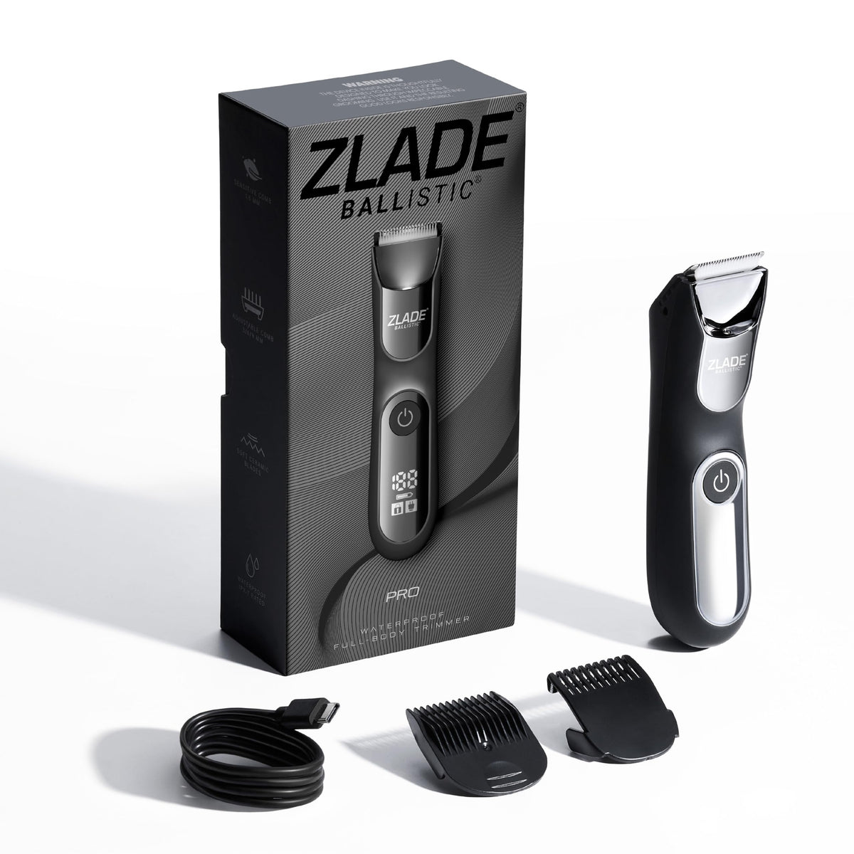 Zlade Ballistic Pro Full Body Trimmer for Men, Beard, Balls, Pubic Hair, Private Parts & Manscaping Groomer | IPX7 Waterproof, No Nicks or Cuts | 7000 RPM Motor