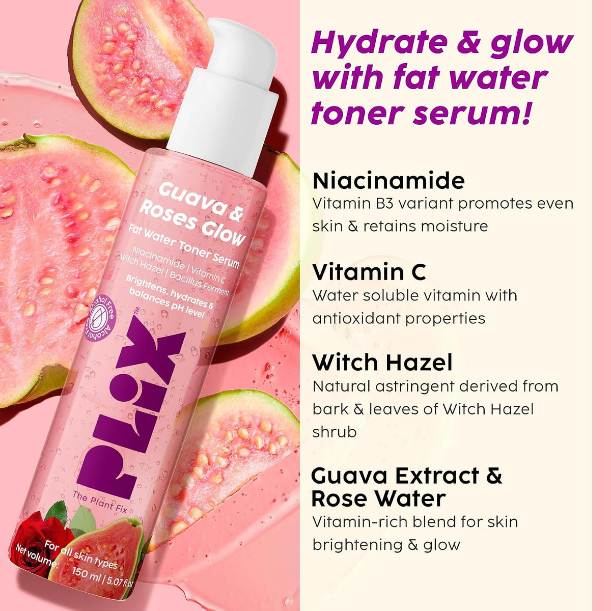 PLIX - THE PLANT FIX Guava Glow Regime with Juicy Cleanser & Hydrating 2 In-1 Toner Serum| Hydrating Cleanser| 2-in-1 Toner Serum| Soothes Redness & Irritated S