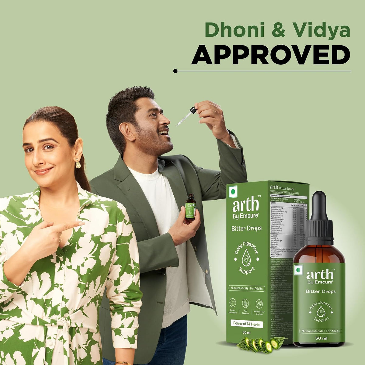 Arth Bitter Drops Weight Management Supplement - 15 Days Pack | Reduces Cravings Naturally | Improves Digestion & Bloating | With 14 Herbal Bitters, Karela, Dry