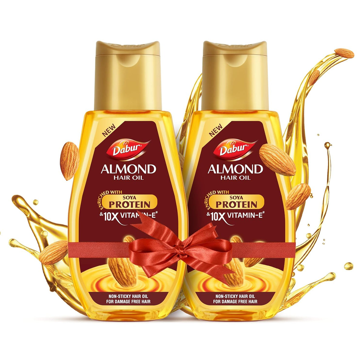Dabur Almond Hair Oil - 580ml(290ml*2) | Provides Damage Protection | Non Sticky Formula | For Soft & Shiny Hair | With Almonds, Keratin Protein, Soya Protein &