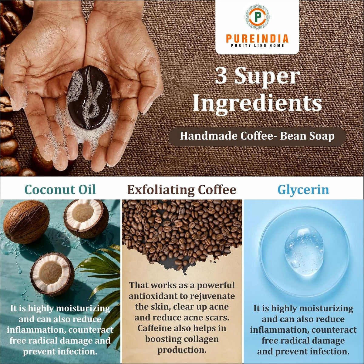 Coffee soap, 100gm Pack Of -1, Handmade & Natural, Made with Original Coffee & Coffee Essential Oil, All Skin Type, Wonderful Mood Inhancer Soap Removes Impurit