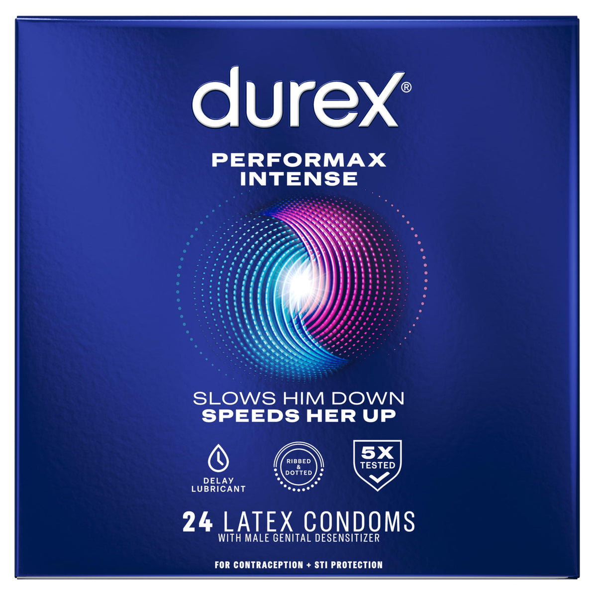 Durex Performax Intense Ribbed Dotted Condoms with Delay Lubricant - 24's