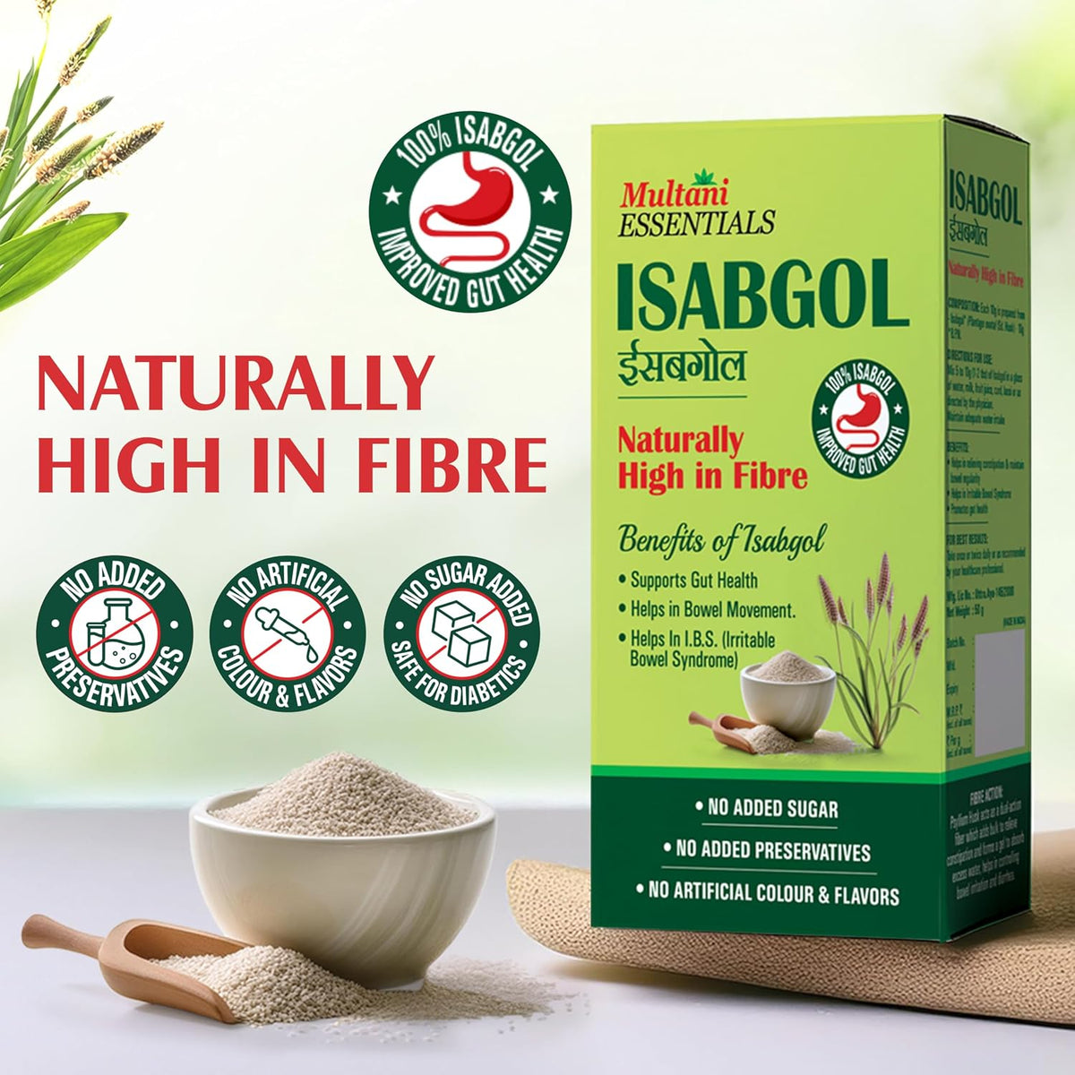 Multani Essentials Isabgol | Psyllium Husk Powder - 100gm | For Gut Health And Irritable Bowel Syndrome | Effectively Relieves Constipation | Fibre Supplement F