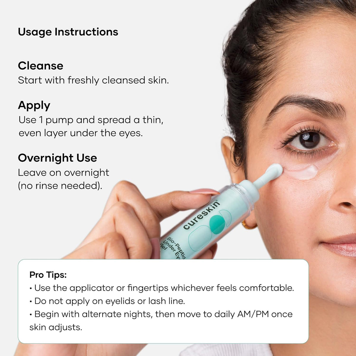 Cureskin Bio-Peptide Under Eye Gel with Hyaluronic Acid, Vitamin K & Chrysin | Reduces Dark Circles, Puffiness & Fine Lines | Under Eye Cream for Women & Men |