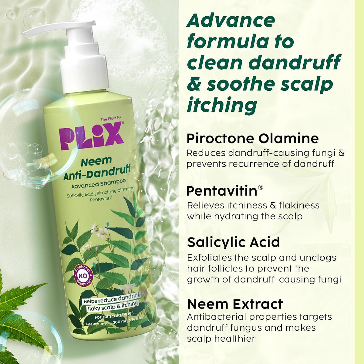 PLIX- THE PLANT FIX Neem Anti-Dandruff Advanced Kit | Shampoo (200ml) + Serum (50ml)