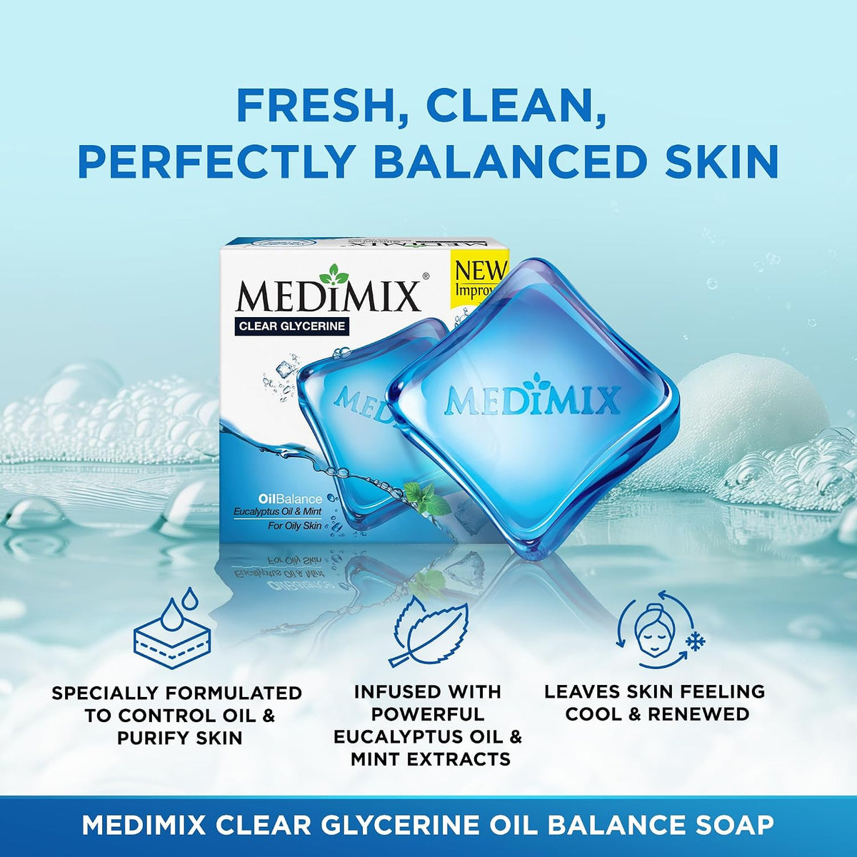 Medimix Clear Glycerine Oil Balance Soap for Oily Skin infused with Eucalyptus Oil & Mint 100g (3+1) 100 g (Pack of 4)