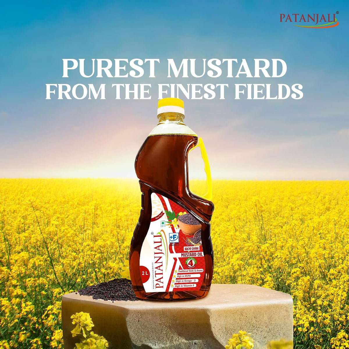 Patanjali Mustard Oil 2L, Pure & Natural, Cold Pressed Kachi Ghani Sarso ka Tel, Ideal for Cooking, Frying, Pickling & Daily Use 2l (Pack of 1)