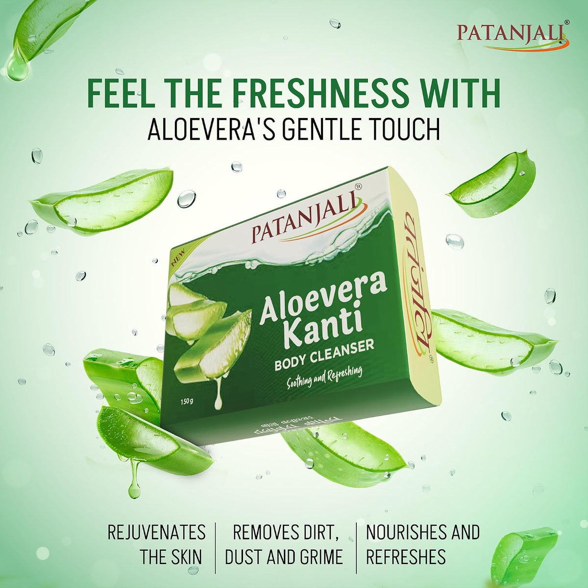 Patanjali Aloe Vera Kanti Body Cleanser Soap for Men and Women(150g, Pack of 4), Nourishing & Moisturizing, Natural Aloe Vera Soap for Soft Skin 150 g (Pack of