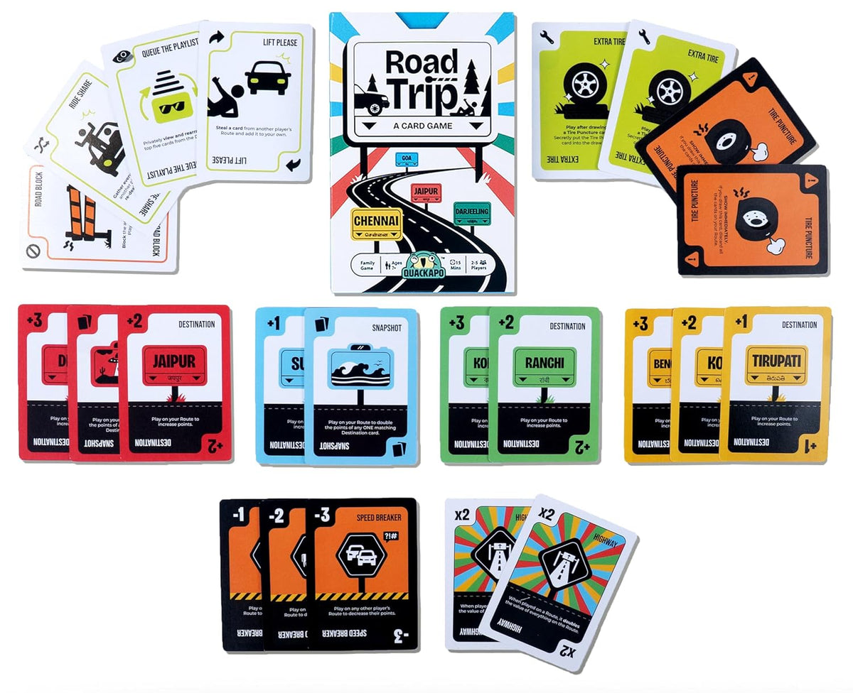 Road Trip Card Game for Kids, Adults & Families, Play at Parties, Picnics and Vacation Travel, Ages 7+, 2 to 5 Players, Perfect for Birthday, Return Gifts