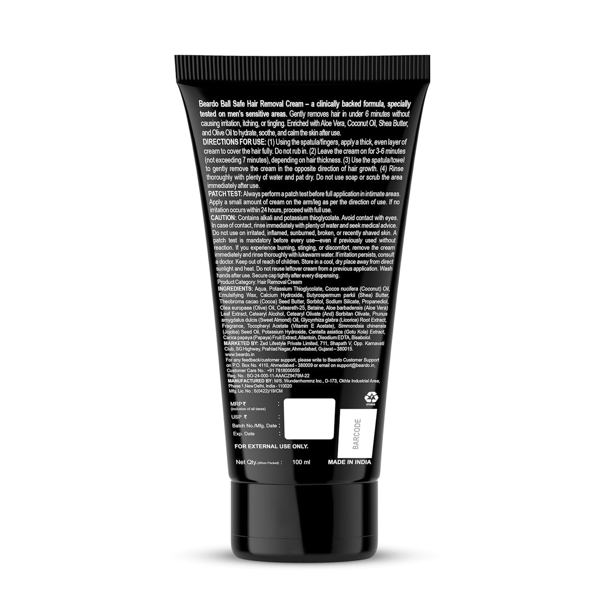 Beardo Ball Safe Hair Removal Cream | Intimate Hair Removal Cream for Men | Painless & Safe Hair Removal in Minutes | With Coconut Oil, Shea Butter & Aloe Vera