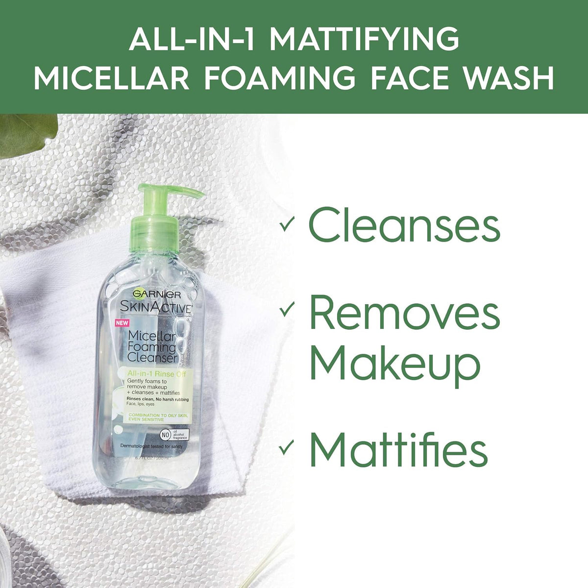 Garnier SkinActive Micellar Foaming Face Wash for Oily Skin, 6.7 fl. oz. 200ml