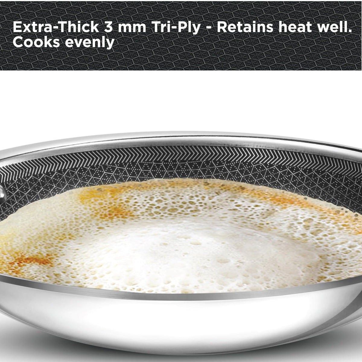 Hawkins 1.25L Breakfast Pan, Nonstick Triply Stainless Steel Appachatty with Glass Lid, Chetty Pan, Appam Patra, Honeycomb Round Bottom Small Kadai, Siler (NSA1