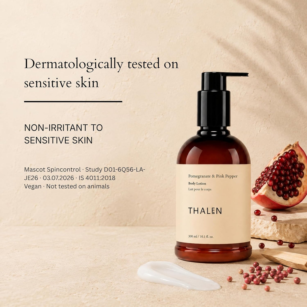 Thalen Pomegranate & Pink Pepper Body Lotion with Niacinamide, Kakadu Plum & Shea Butter, Daily Moisturiser for All Skin Types, Vegan, 300 ml