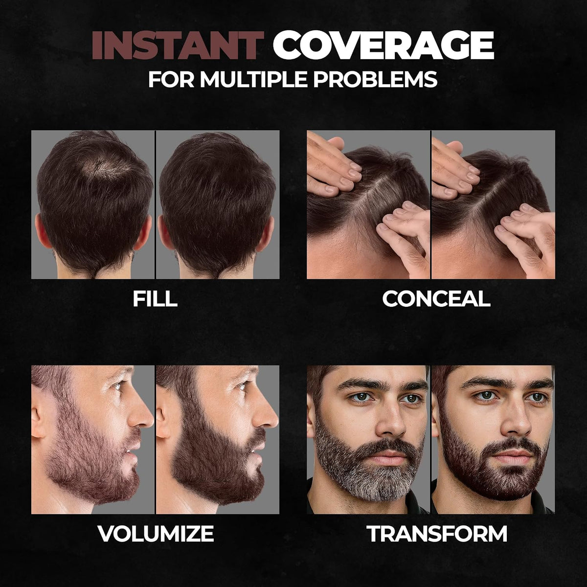 Beardo Blackout Hair Powder 4g - Brown | Root Touch Up for Grey Hair | Instantly Covers Grey Roots, Beard Patches & Bald Spots | Thick Brown Fiber Hairline Powd