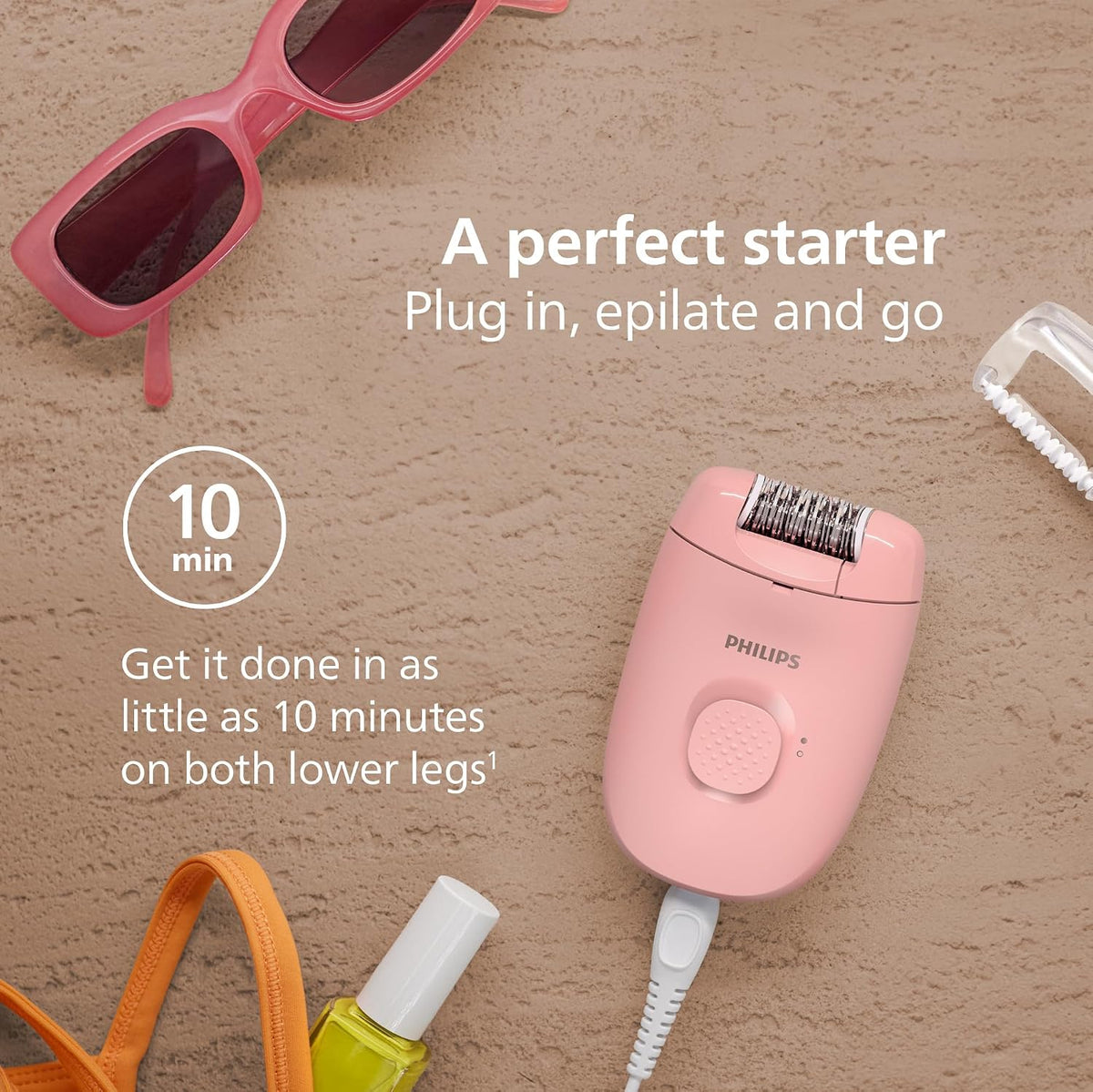 Philips Epilator Series 2000, Corded Epilator for Legs and Body, Hair Removal Device for Women, Model BRE227/00 Soft Blossom
