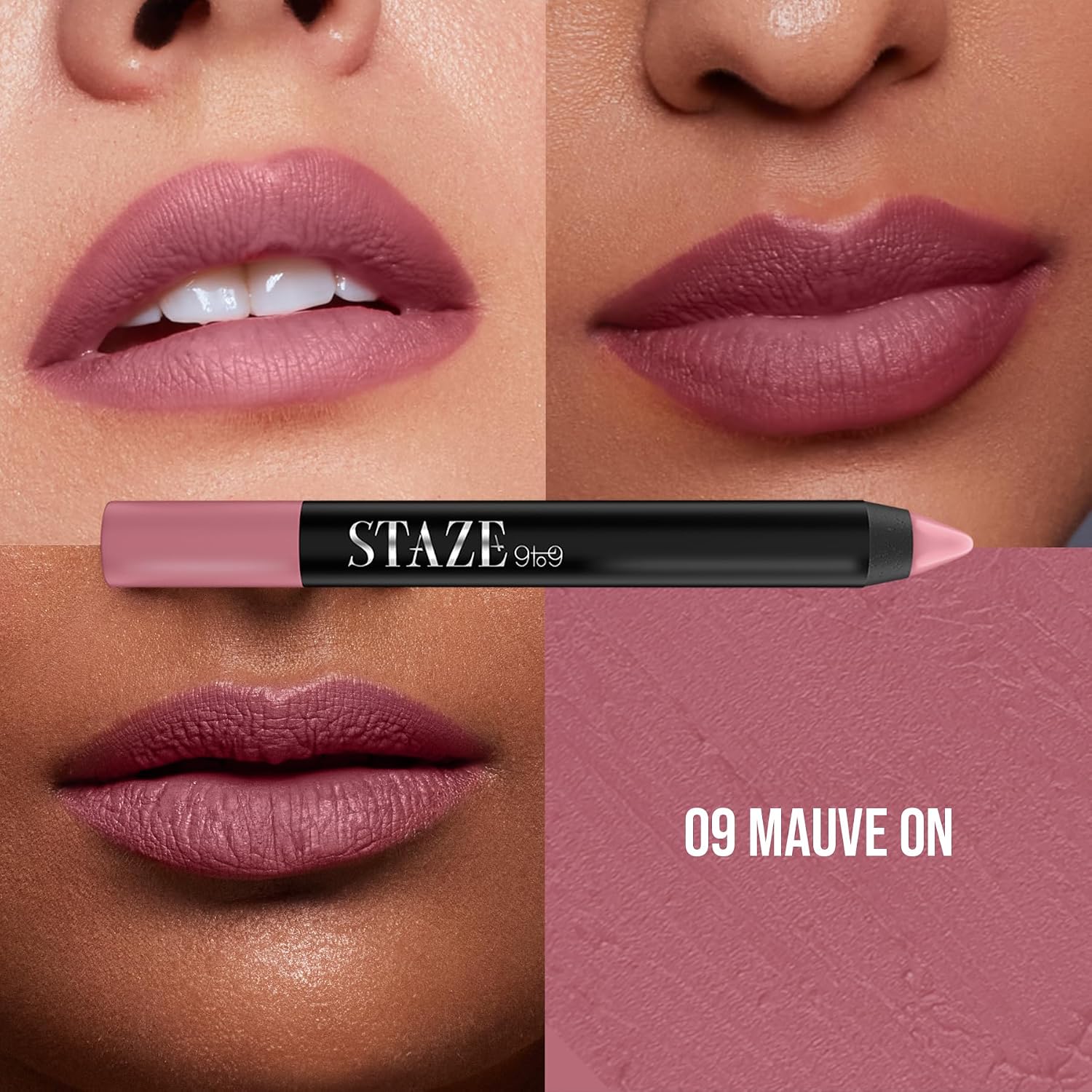 Staze Pout On Lip Crayon Lipstick High Pigment Matte Finish Long-Lasting & Waterproof With Vitamin E & Jojoba Oil Smudgeproof Sharpenable Lip Crayon 09 Mauve On 3.5g