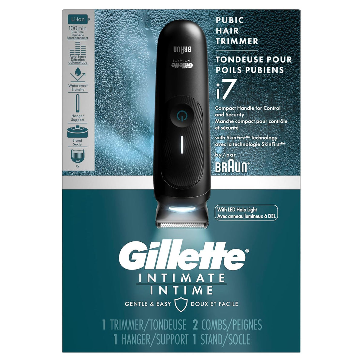 Gillette i7 Intimate Men’s Premium Pubic Hair Trimmer, Holiday Gifts for Men, Waterproof LED Body Hair Trimmer for Men, Manscaping Body Groomer