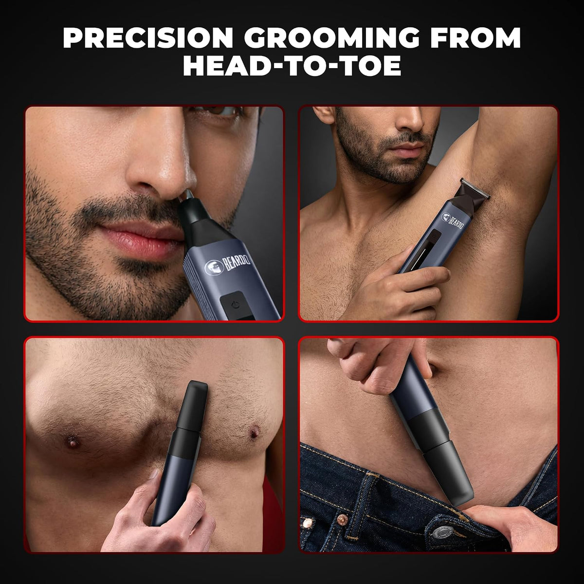 Beardo Godfather Premium Trimmer Kit for Men | Full Body Grooming Kit with 6 Magnetic Attachments | 8000 RPM Motor, 120 Min Runtime, Travel Lock | Self-Sharpeni