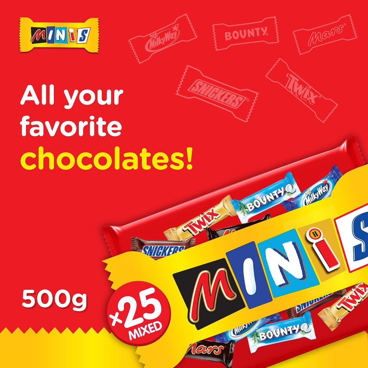 Mars Minis Assorted Chocolate Bar Pouch, 500 Gram, Orange & White