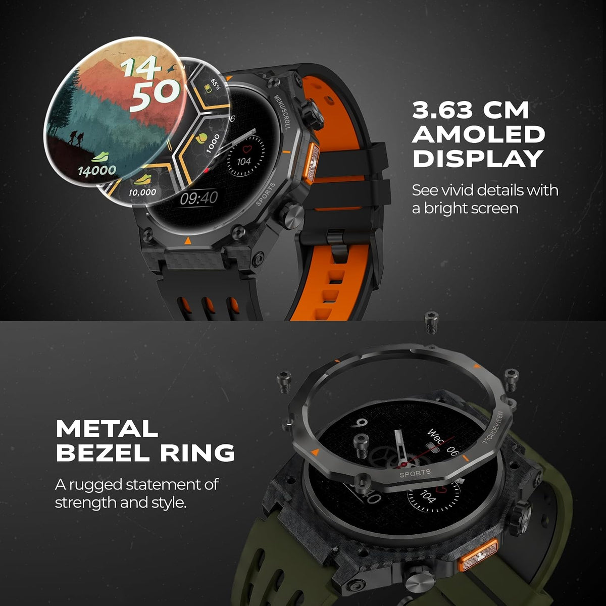 Fastrack Xtreme Adventure Smart Watch with 1.43” AMOLED Display,Dual Push Button, GPS, ABC, 1ATM, Inbuilt Torch, 100+ Multisports, Dual Tone Strap, BT Calling,