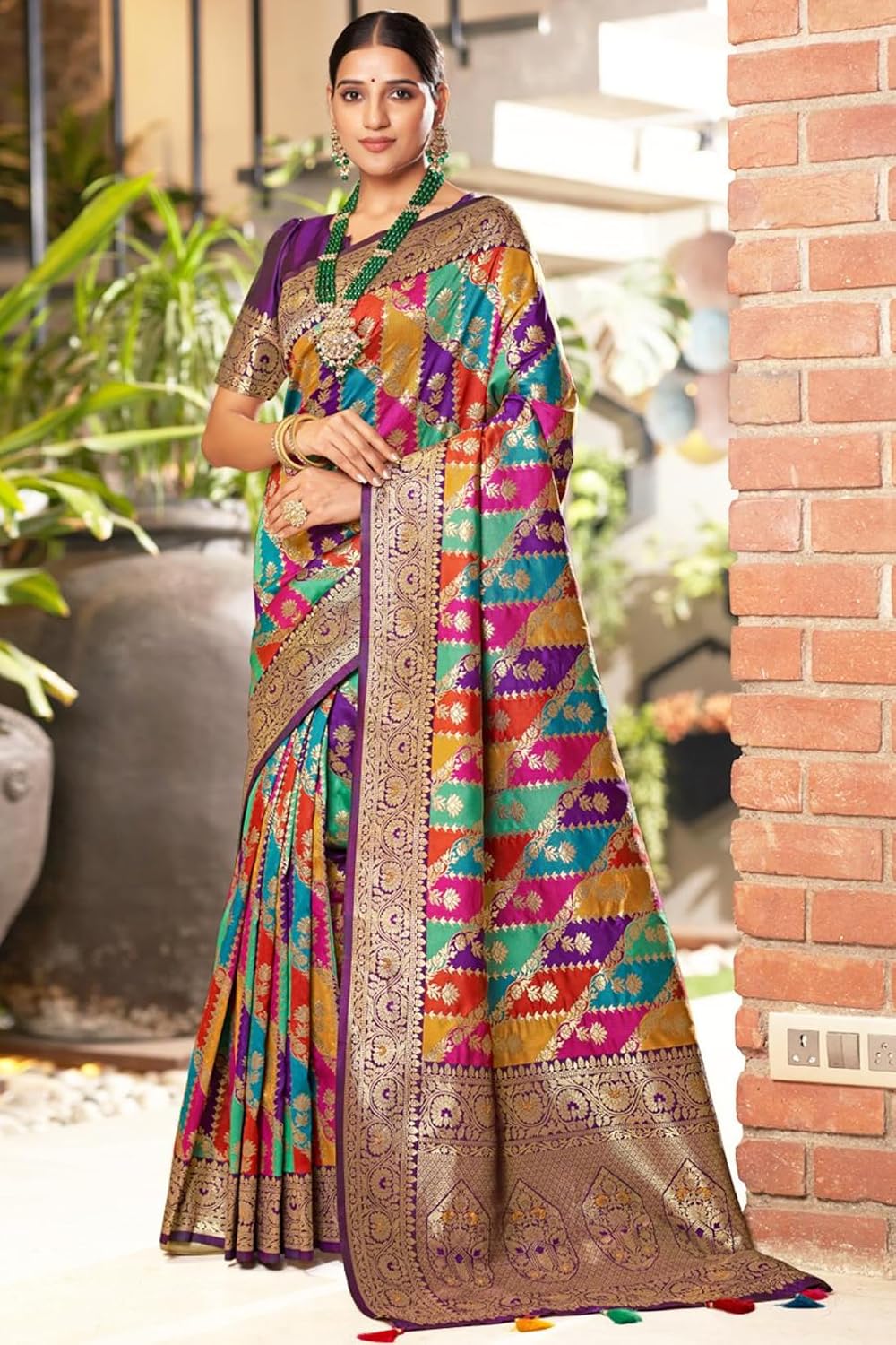 SGF11 Women's Kanjivaram Soft Silk Saree With Blouse Piece 6.3metres (Multicolour)