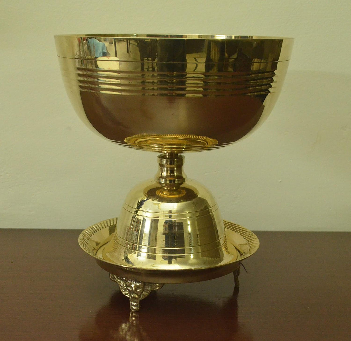 Tangerine Akhand Jyoti Diya with Stand || Brass Traditional Oil Lamp for Pooja at Tamples , Home, Office & Hotel- Dia-4 inch