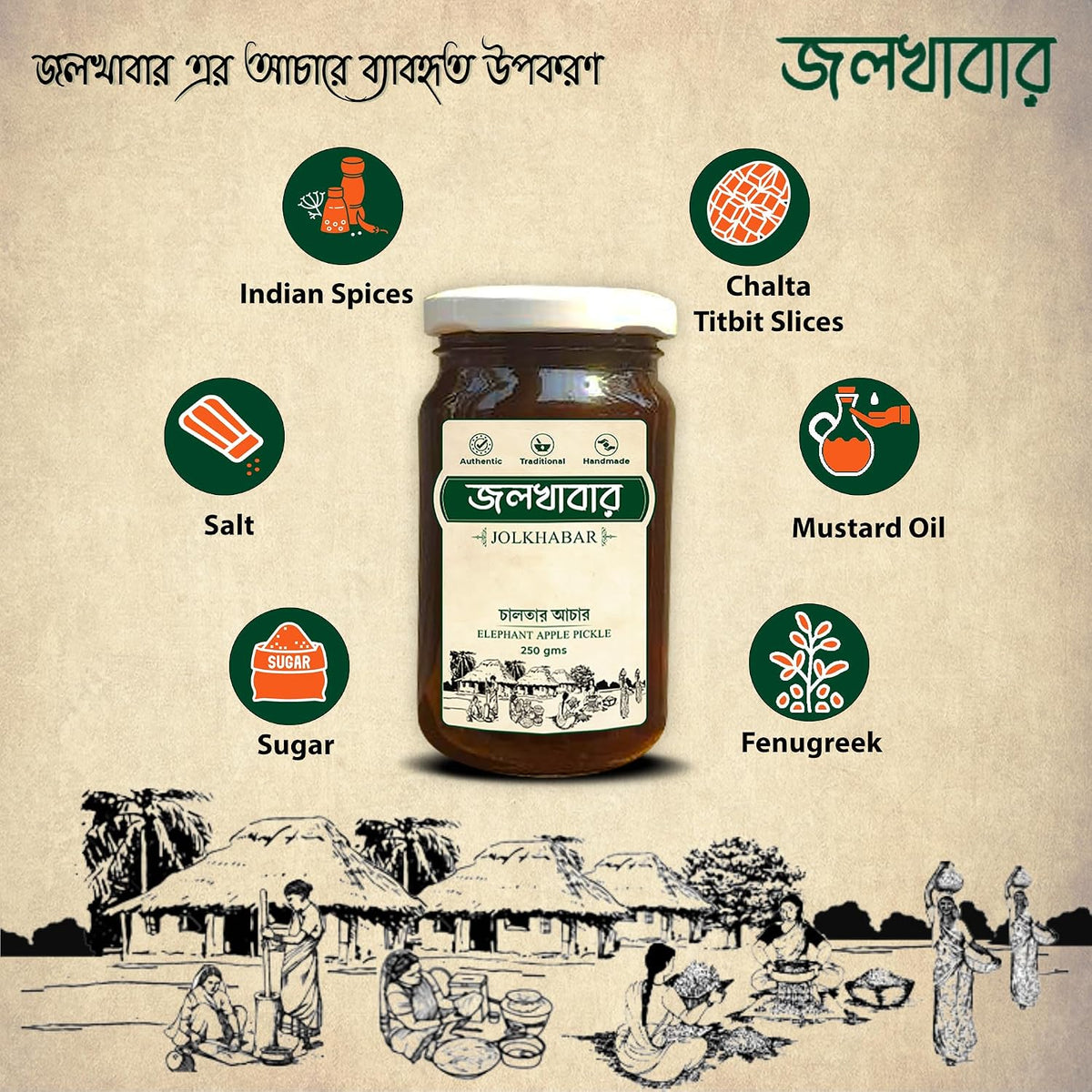 JOLKHABAR | Kul er Achar - Chalta er Achar 500 gms Combo Pack | Jujube Pickle - Elephant Apple Pickle | Authentic Traditional Handmade | Bengali Recipe | 500gms