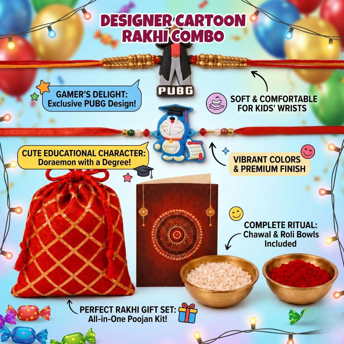 Kalakriti Cartoon Character Rakhi Set of 2 for Kids Brother – Fun & Colorful Rakshabandhan for Boys & Toddlers RakhiGanesh