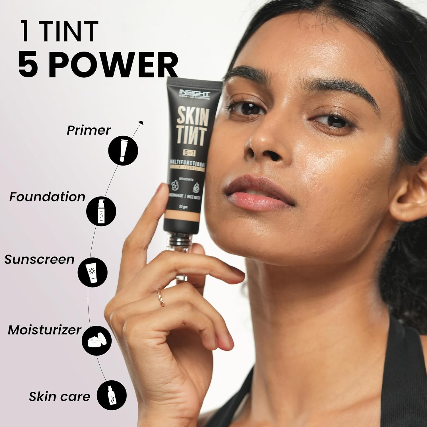 INSIGHT Skin Tint 5-in-1 Serum Foundation (30g) | SPF 20 PA++++ | Lightweight, Hydrating & Brightening with Niacinamide & Rice Water | Primer, Moisturizer & Sunscreen in One | For All Skin Types - Shade: Cappucino