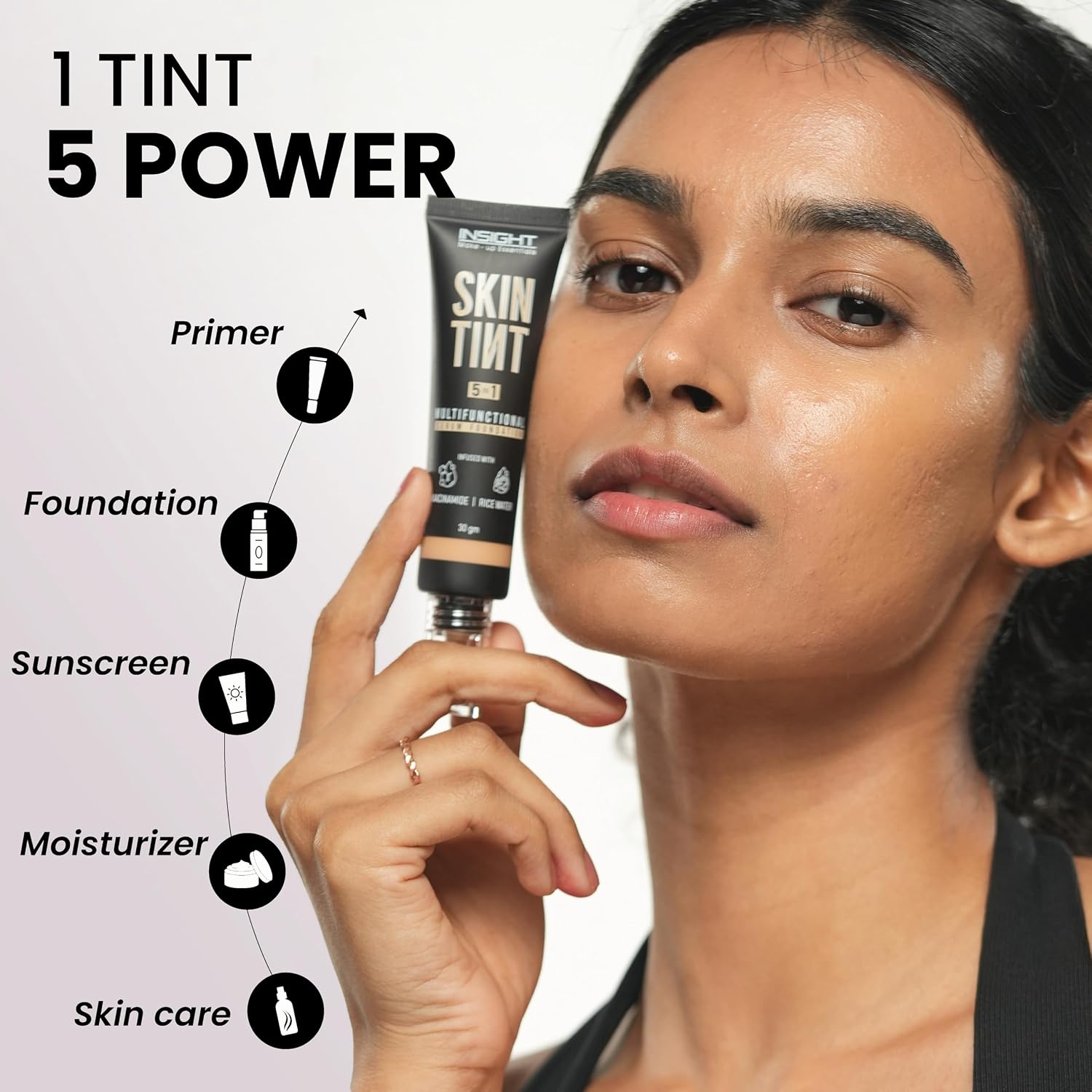 INSIGHT Skin Tint 5-in-1 Serum Foundation (30g) | SPF 20 PA++++ | Lightweight, Hydrating & Brightening with Niacinamide & Rice Water | Primer, Moisturizer & Sunscreen in One | For All Skin Types - Shade: Brewtiful