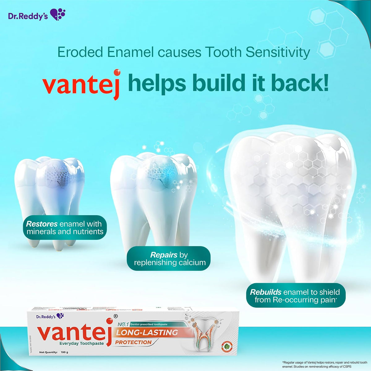 Dr. Reddy's Vantej Sensitivity Protection Toothpaste | Long-Lasting Protection for Sensitive Teeth| Nourishes & Protects Teeth | Helps Restore Enamel with Essen