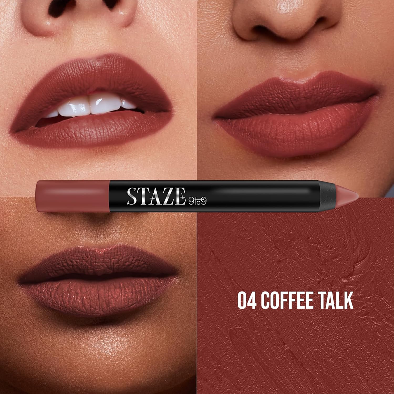 Staze Pout On Lip Crayon Lipstick High Pigment Matte Finish Long-Lasting & Waterproof With Vitamin E & Jojoba Oil Smudgeproof Sharpenable Lip Crayon 04 Coffee Talk 3.5g
