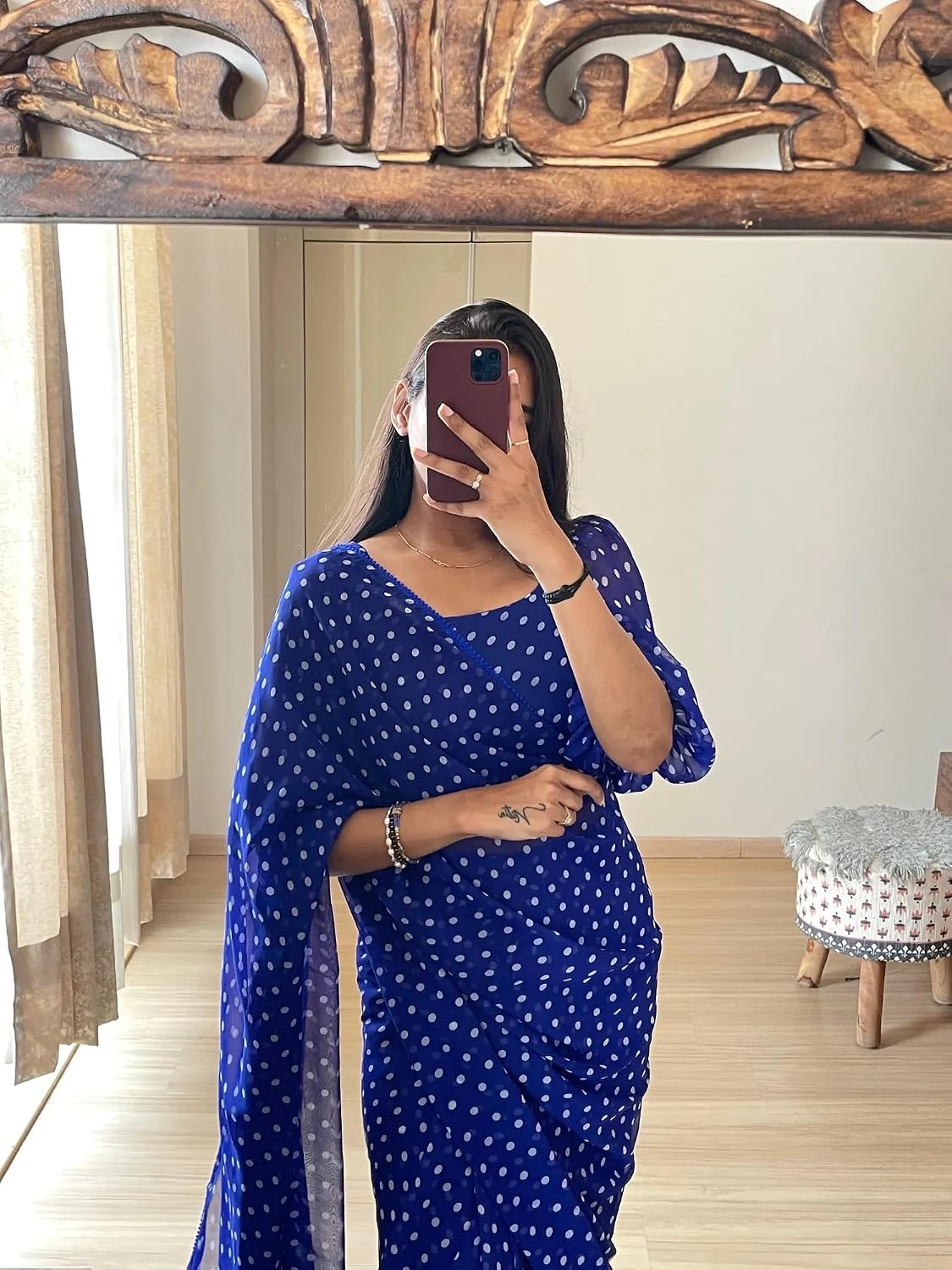 Sidhidata Women's Georgette Printed Ready To Wear one Minute Saree With Unstitched Blouse Piece Blue